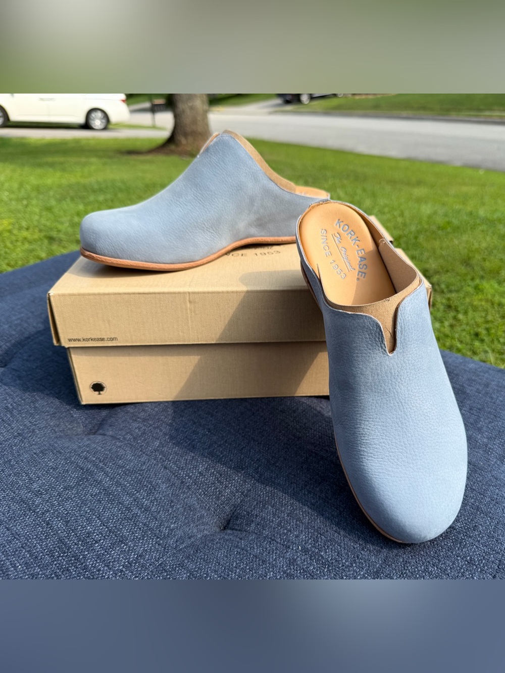 Kork-Ease Women's Light Blue Leather Slip-On Mules